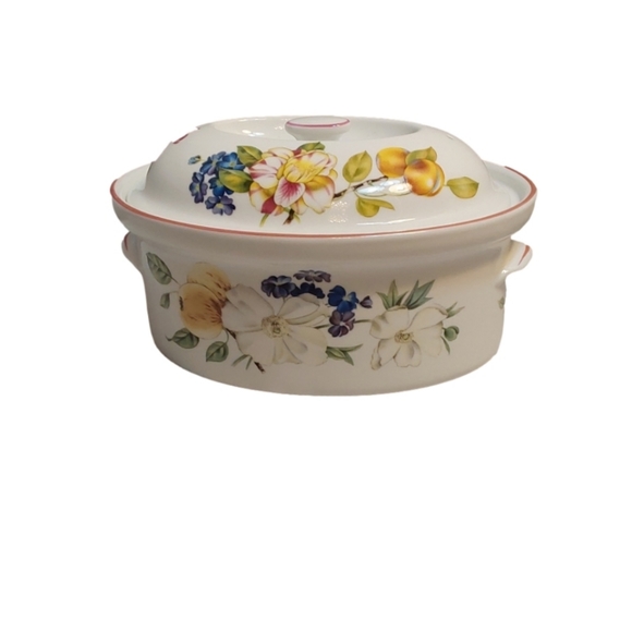 ROYAL WORCESTER OVAL COVERED BOTANICAL GARDEN  (Red Trim ) COOCK POT - Picture 2 of 5